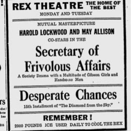 Rex Theatre advertisement, 1915