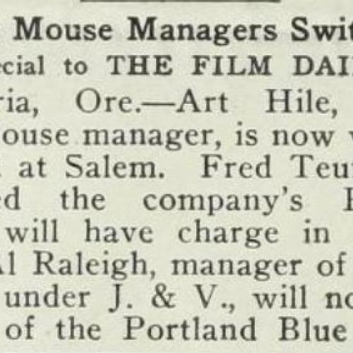 Article illustrating the change in managers for the Blue Mouse as well as other theaters in Oregon