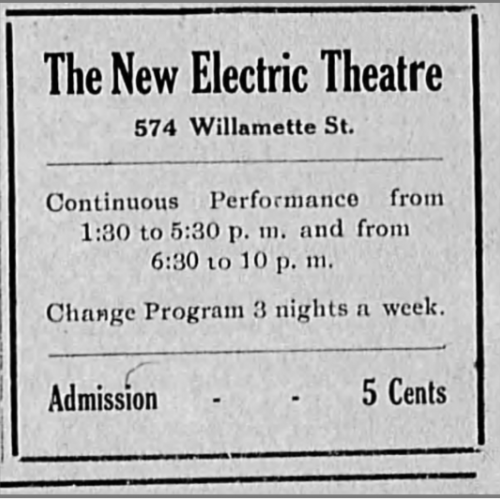 Electric Theatre advertisement, 1908