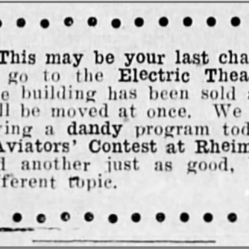 Electric Theatre news item, 1909