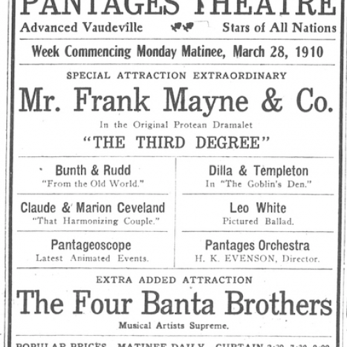 Program advertisement in the Oregon Daily Journal, March 27, 1910, page 3