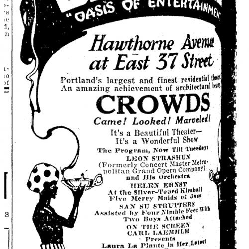 newspaper advertisement about the performers for the opening of the bagdad theater