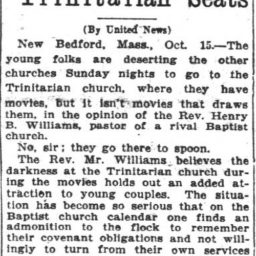 News story about Church movie-going in 1921