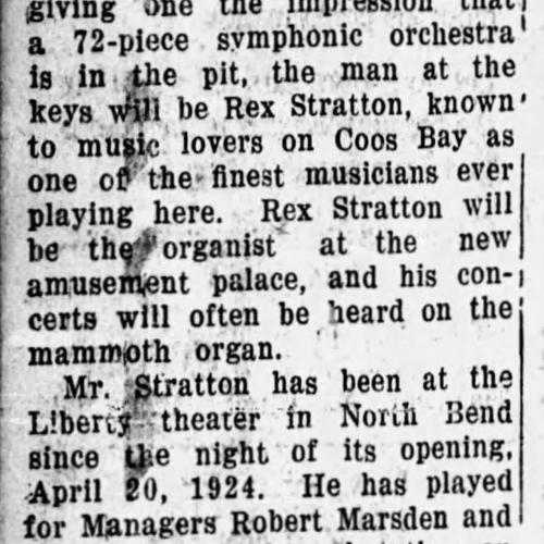 newspaper clipping discussing the organist, rex stratton.
