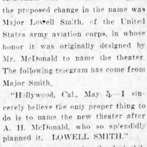 The Eugene Guard article about the petition to change the Lowell Theater name to the McDonald Theater in hornor of the diceased owner A. H. McDonald