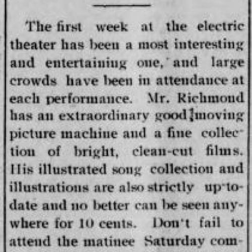 Richmond's Electric Theater news item, 1908