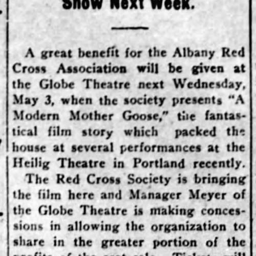 Globe theater Red Cross benefit news item, 1917