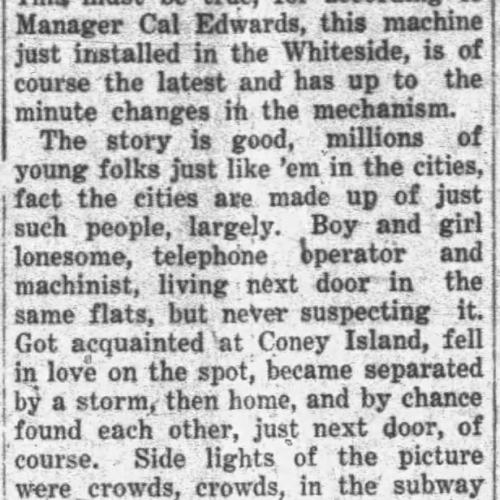 Whiteside Theatre news item, 1928