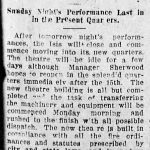Isis theater closing, 1912