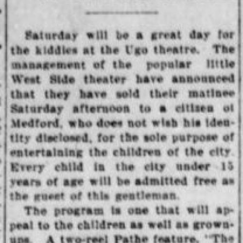 Kids get free show at the U-GO, 1913