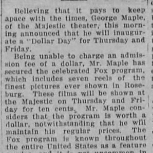 Dollar days at the Majestic, 1915
