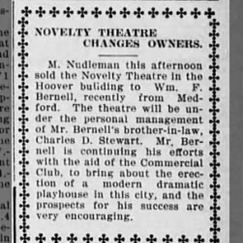 Ownership changes in the Novelty theater, 1910