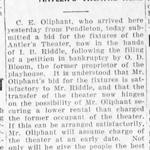 Ownership changes at Antlers theater, 1914