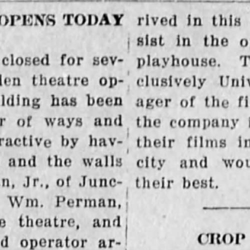 Golden theater re-opens, 1915