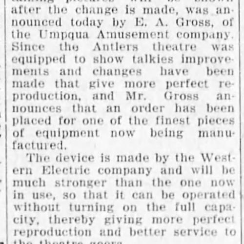 Sound equipment installed in the Liberty theater, 1929