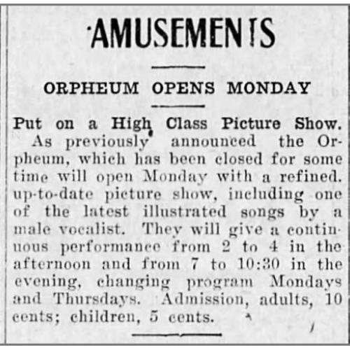 Picture show at the Orpheum theater, 1908
