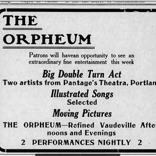 Program at the Orpheum, 1908