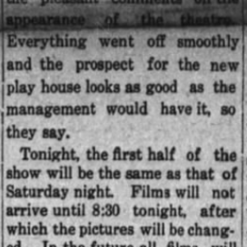 Newspaper article detailing the success of the Idlewile's opening night and plans for an illuminated sign for the theater