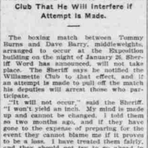 Newpaper article announcing the cancellation of a boxing match